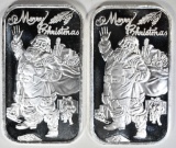 2-2020 MERRY CHRISTMAS 1oz .999 SILVER BARS