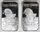 2-2020 HAPPY HOLIDAYS 1oz .999 SILVER BARS