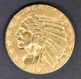 1911-S $5 GOLD INDIAN CH BU