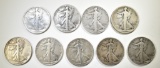 LOT OF 9 WALKING LIBERTY HALF DOLLARS: