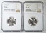 1942-S & 45-S SILVER JEFFERSON NICKELS NGC MS-66