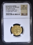 AD 582-602 MAUR. TIBERIUS AV SOLIDUS NGC MS 4/4