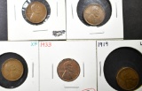 1911-D XF, 12 XF, 15-D XF, 19 BU, 33 BU LINCOLNS