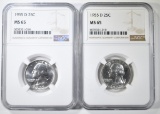 2-1955-D WASHINGTON QUARTERS NGC MS-65