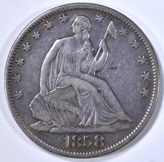 1858-O SEATED LIBERTY HALF DOLLAR XF