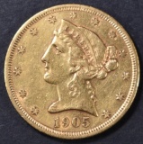 1905-S $5 GOLD LIBERTY  CH/GEM BU