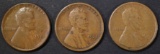 1919-S XF, 22-D VF, 24-D F LINCOLN CENTS