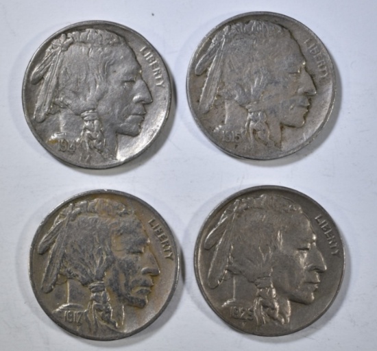 1914, 15, 17, 29-D BUFFALO NICKELS XF