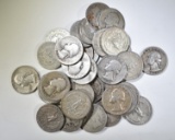 40-MIXED DATE CIRC 90% SILVER QUARTERS