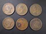 LOT OF 6 LARGE CENTS: