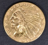 1914 $2.5 GOLD INDIAN  NICE BU