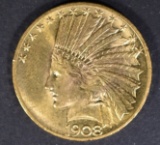 1908 $10 GOLD INDIAN W/MOTTO  VERY CH BU