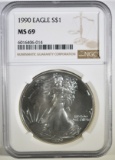 1990 AMERICAN SILVER EAGLE NGC MS-69