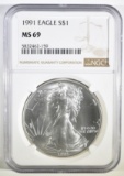 1991 AMERICAN SILVER EAGLE NGC MS-69
