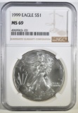 1999 AMERICAN SILVER EAGLE NGC MS-69