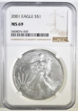 2001 AMERICAN SILVER EAGLE NGC MS-69