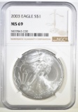 2003 AMERICAN SILVER EAGLE NGC MS-69