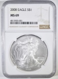 2008 AMERICAN SILVER EAGLE NGC MS-69