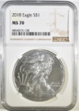 2018 AMERICAN SILVER EAGLE NGC MS-70