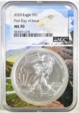 2020 AMER. SILVER EAGLE NGC MS-70 1st DAY ISSUE
