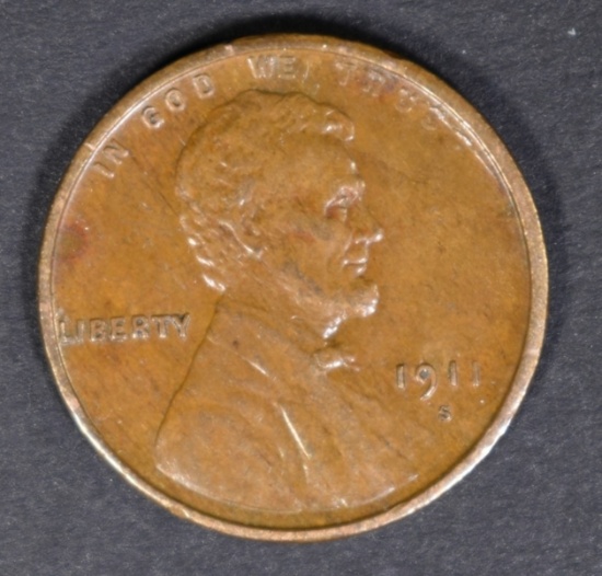 1911-S LINCOLN CENT AU