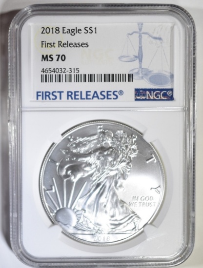 2018 AMERICAN SILVER EAGLE NGC MS-70 1st RELEASES