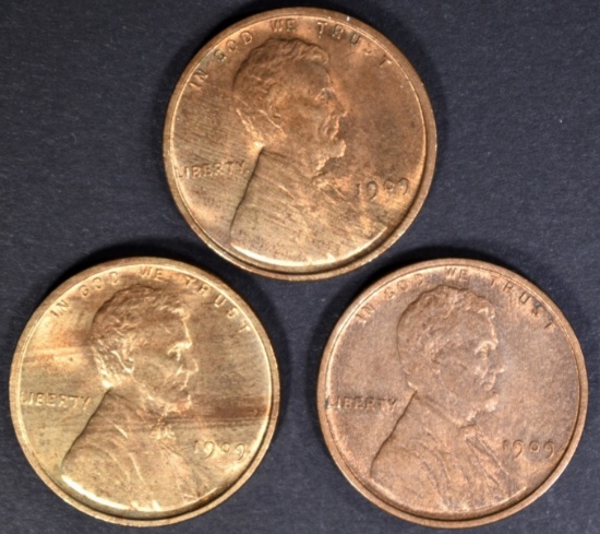 3-1909 LINCOLN CENTS CH/GEM BU RED