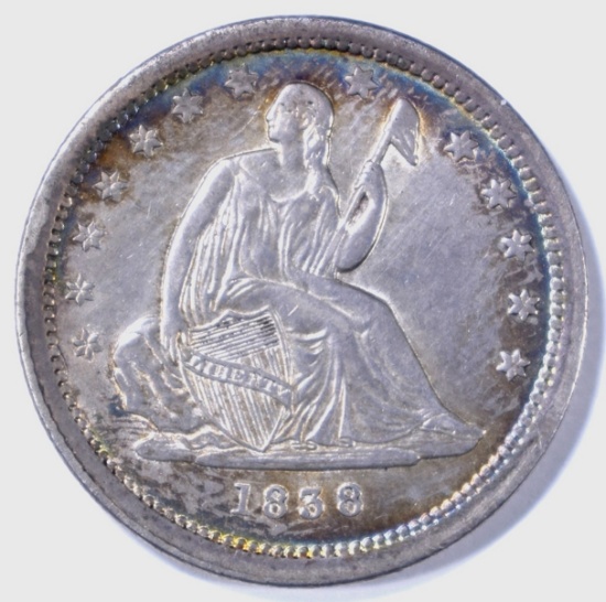 1838 SEATED LIBERTY QUARTER AU