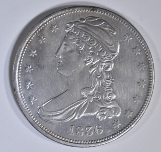 1836 REEDED EDGE BUST HALF DOLLAR  AU/BU