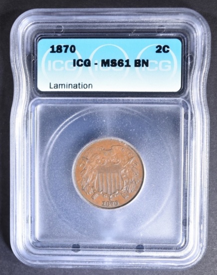 1870 2-CENT PIECE  ICG MS-61 BN LAMINATION