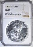 1989 AMERICAN SILVER EAGLE NGC MS-69