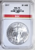 2017 AMERICAN SILVER EAGLE BGC PERFECT GEM BU