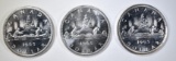 3- BU 1965 CANADIAN SILVER DOLLARS