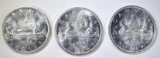 3- BU 1966 CANADIAN SILVER DOLLARS