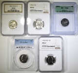 LOT OF 5 GRADED JEFFERSON NICKELS: