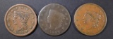 1822 G, 36 VG, 42 VF RIM BUMP LARGE CENTS