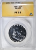 1953 FRANKLIN HALF DOLLAR ANACS PF-63