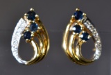 18K GOLD EARRINGS WITH DARK BLUE GEMSTONES