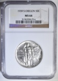 1939-S OREGON COMMEM HALF DOLLAR NGC MS-64