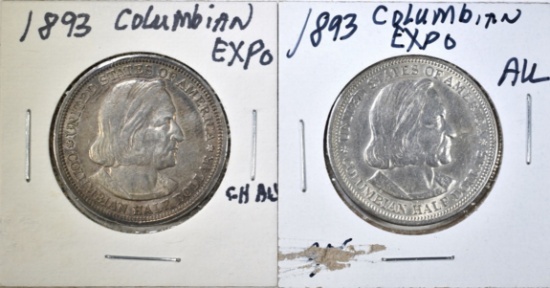 2-1893 COLUMBIAN EXPO HALF DOLLARS AU & CH BU