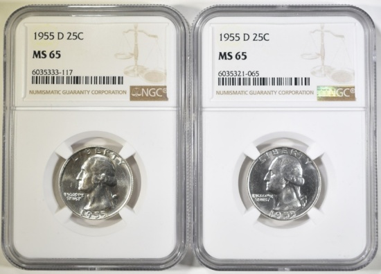 2-1955-D WASHINGTON QUARTERS NGC MS-65