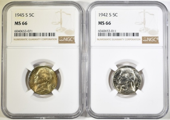 1942-S & 45-S SILVER JEFFERSON NICKELS NGC MS-66