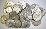 25-MIXED DATE 40% SILVER KENNEDY HALF DOLLARS