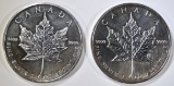 2-1988 BU CANADA 1oz SILVER MAPLE LEAF COINS