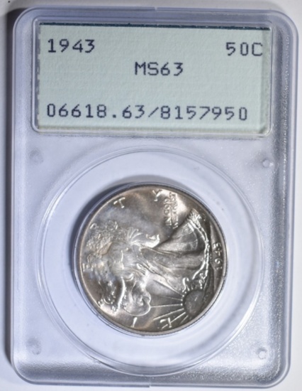 1943 WALKING LIBERTY HALF PCGS MS-63 RATTLER