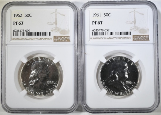 1961 & 62 FRANKLIN HALVES NGC PF-67