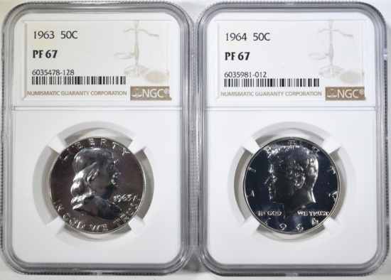 1963 FRANKLIN & 64 KENNEDY HALVES NGC PF-67