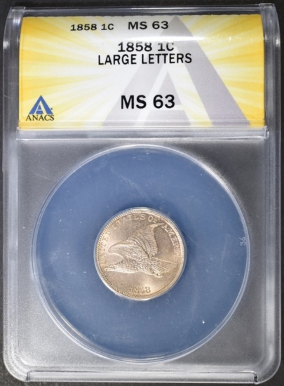 1858 LL FLYING EAGLE CENT ANACS MS-63