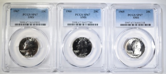 1965, 1966, & 1967 SMS QUARTERS, PCGS SP-67