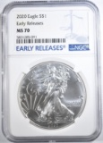 2020 SILVER EAGLE NGC MS-70 EARLY RELESES